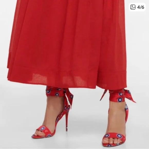 Christian Louboutin Red Satin Eye-Print Bow Stiletto Sandals - Picture 4 of 6